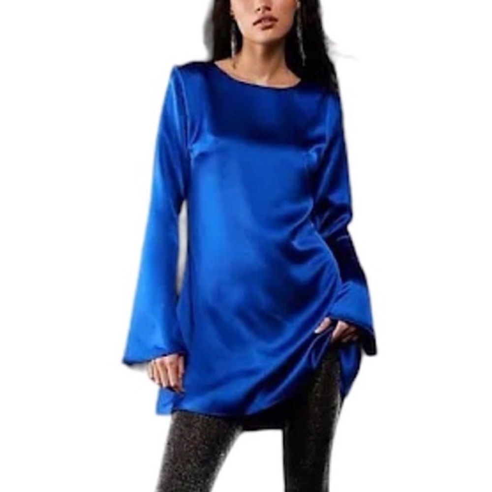 Delfi Collective Blue Satin Amber Dress Lace up Back NWT S